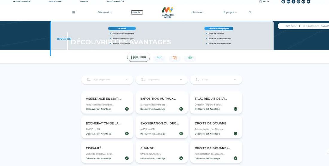 Page Investir — Découvrir les avantages, CRI Marrakech-Safi